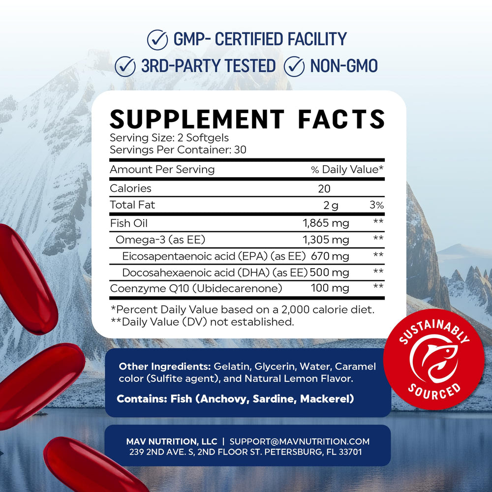 MAV Nutrition Omega3 CoQ10 sustainably sourced icon indicating responsible sourcing
