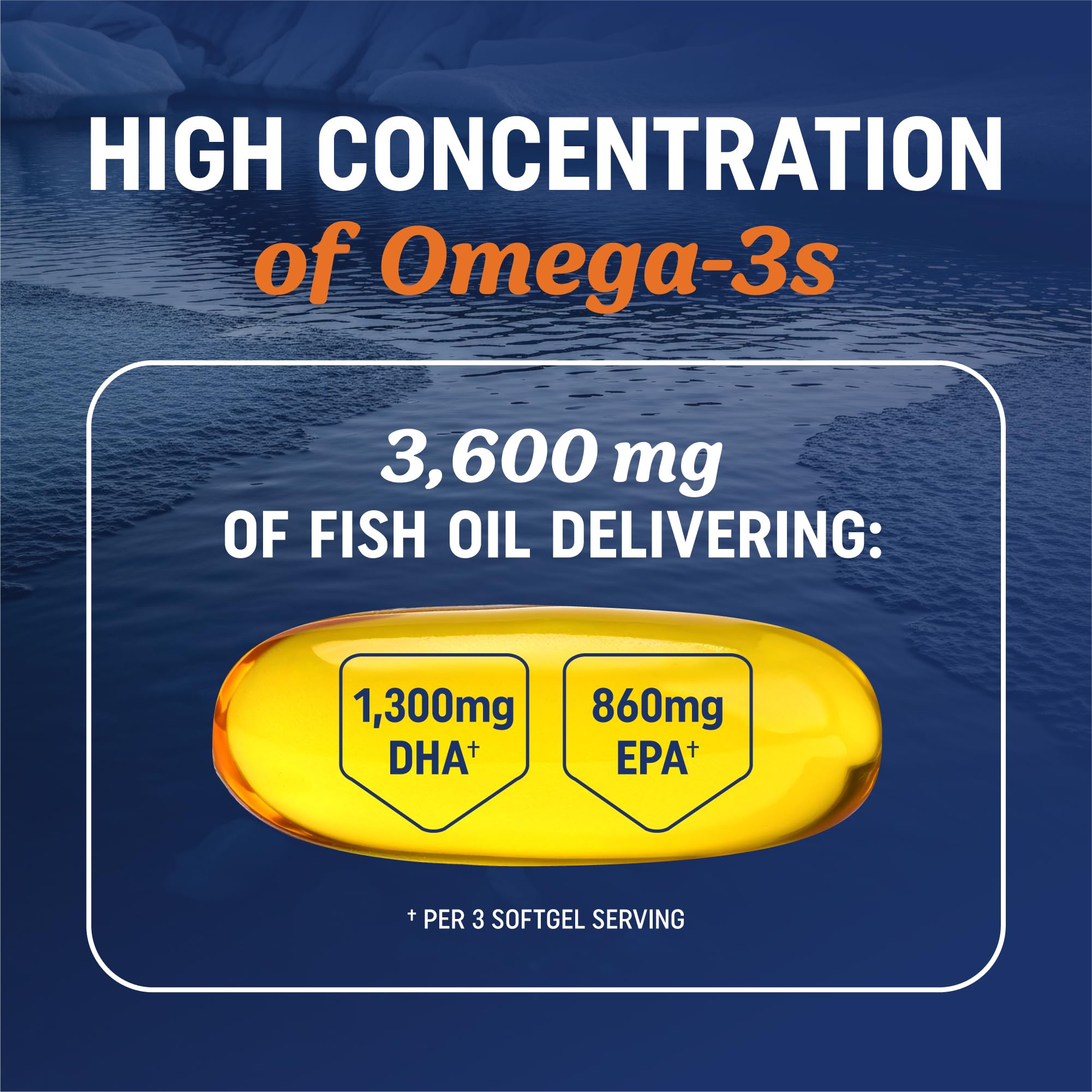 MAV Nutrition Triple Strength Omega-3 softgels close-up with citrus coating for burpless use.