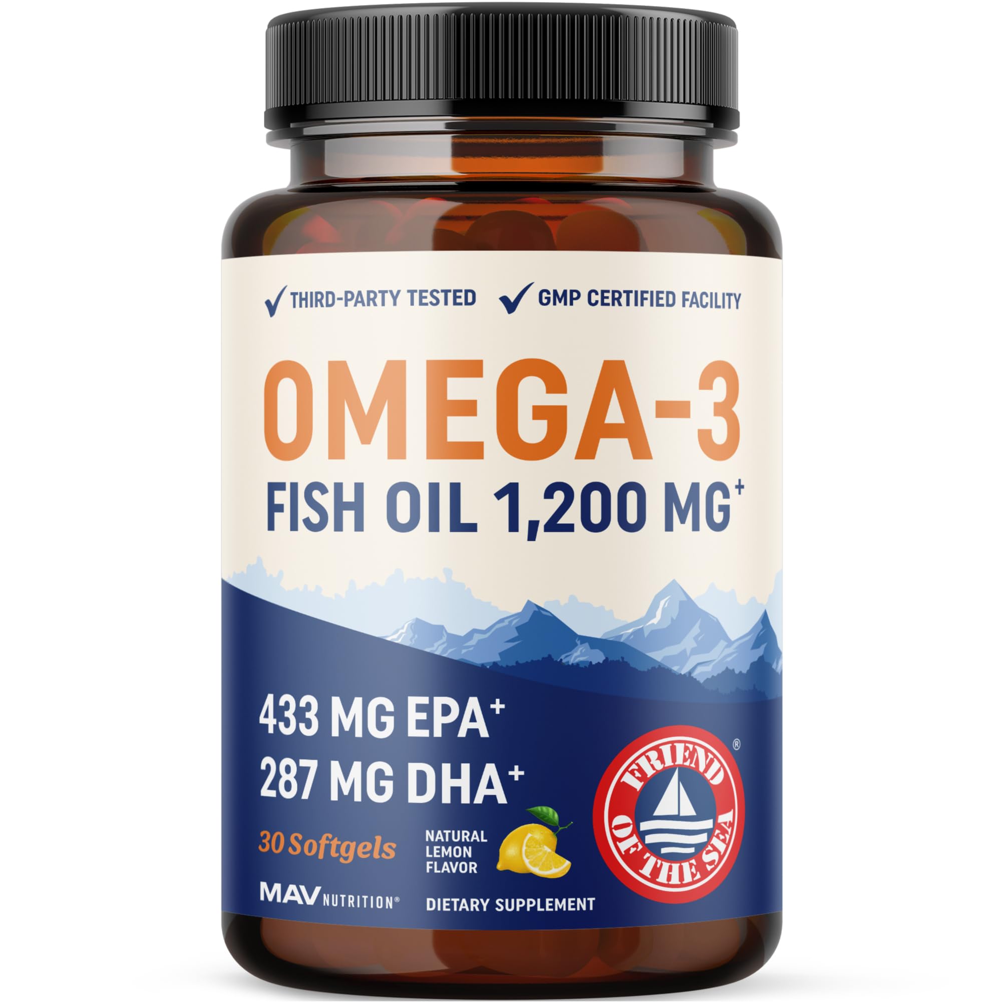 MAV Nutrition Triple Strength Omega-3 bottle highlights daily omega-3 support.