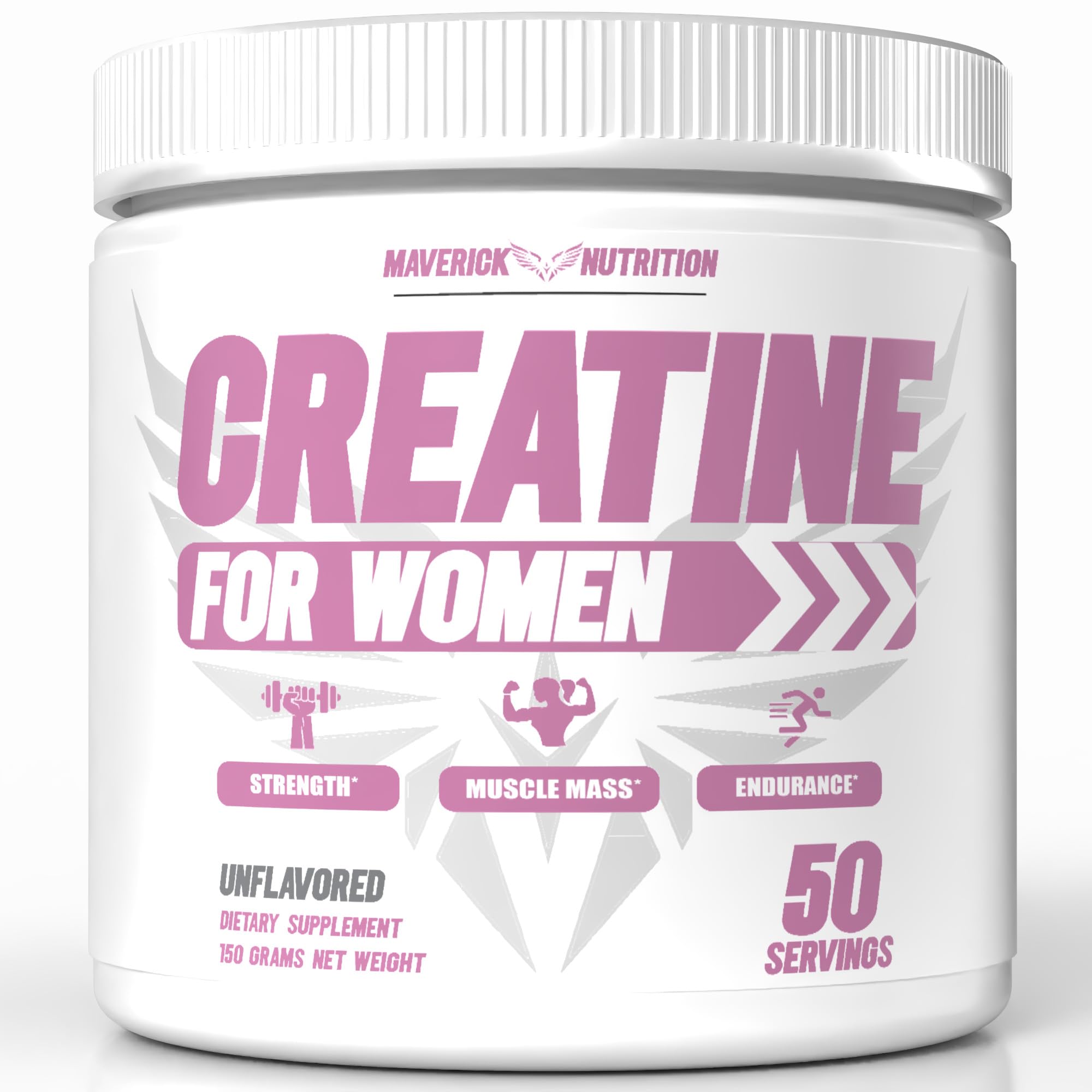 Maverick Nutrition Creatine for Women front bottle, unflavored powder for strength