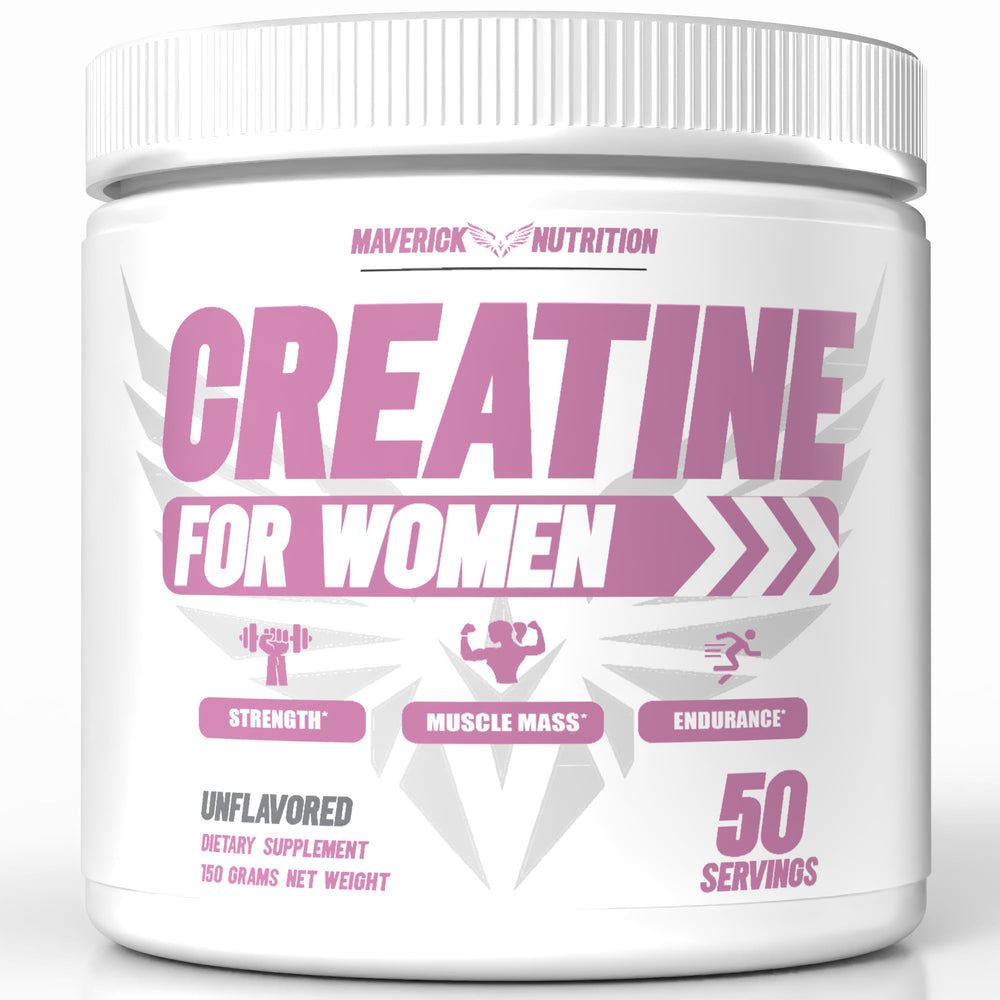 Maverick Nutrition Creatine for Women front bottle, unflavored powder for strength