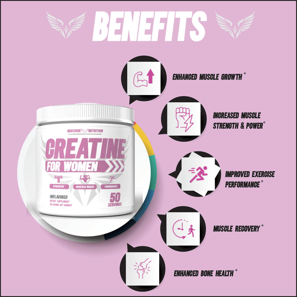 Maverick Nutrition Creatine for Women in gym setting highlights enhanced power