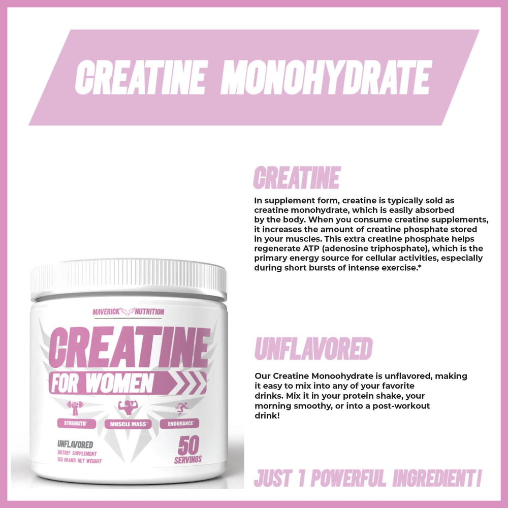 Maverick Nutrition Creatine for Women label closeup communicates purity