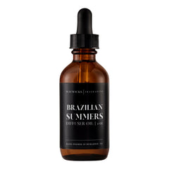 Mavwicks Brazilian Summers 2oz bottle for premium diffuser oil enhances living room ambiance.