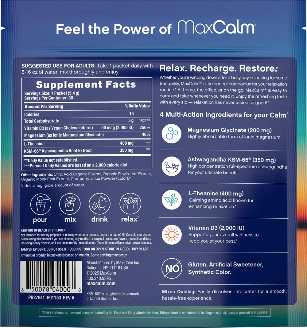 Calm X Raspberry Powder Max Calm Relaxing Drink Mix | Raspberry-Lemonade - Magnesium Glycinate ...