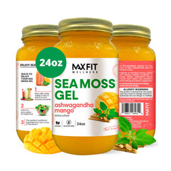 MAX FIT Sea Moss Gel Ashwagandha Mango jar for versatile use and nutrition.