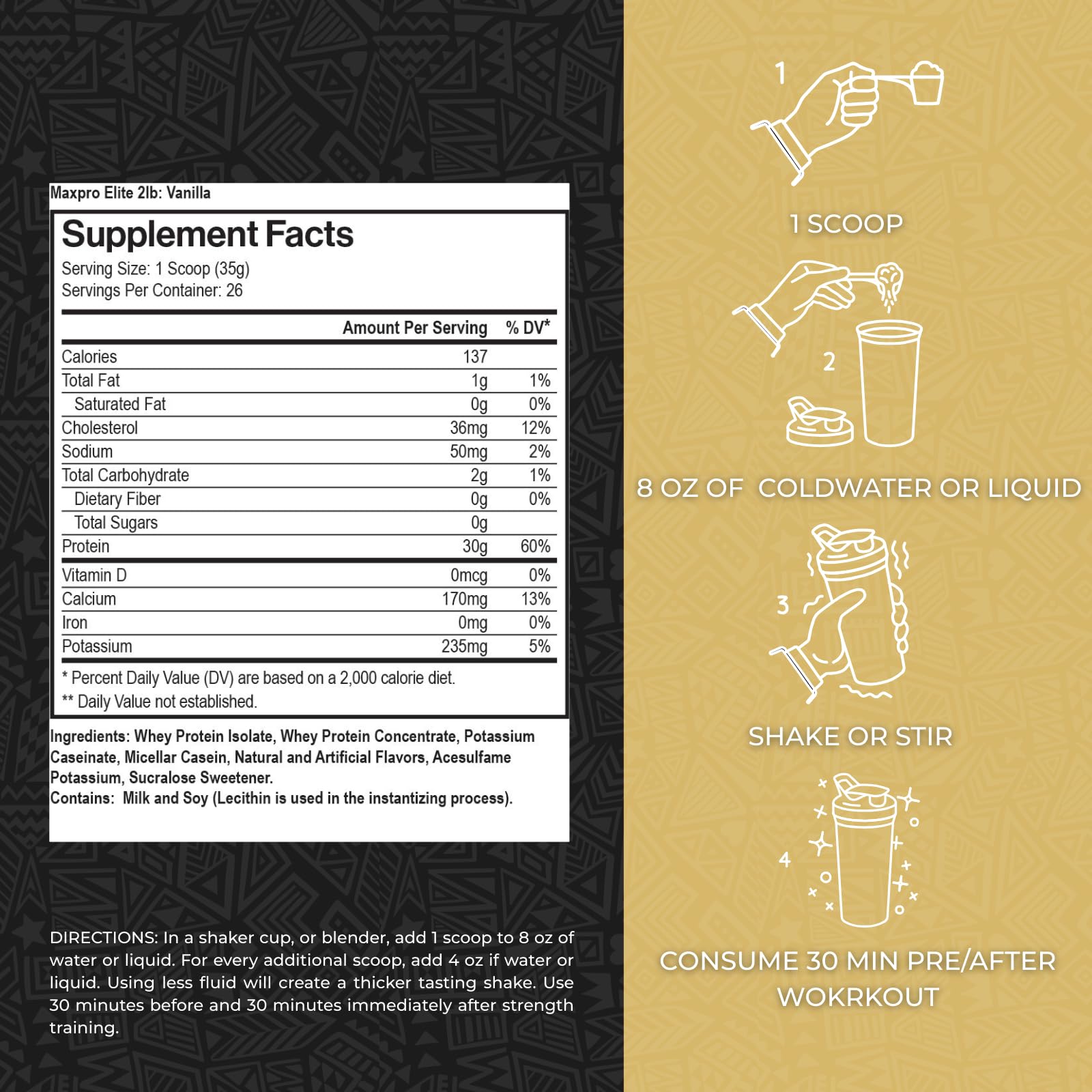 Max Muscle Maxpro Elite scoop and bottle for precise protein portions.