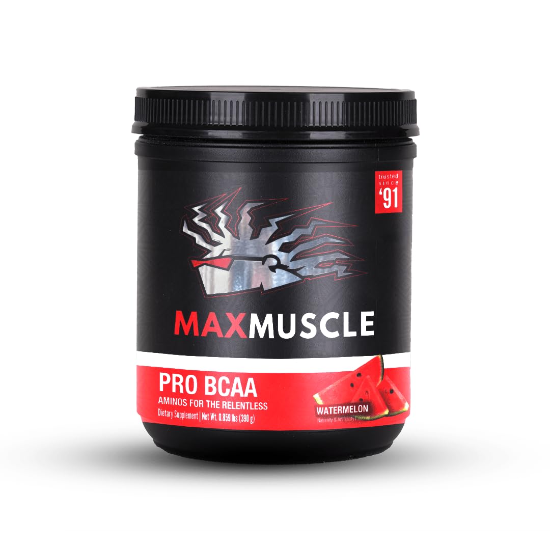 Max Muscle Pro BCAA Watermelon bottle ready for post-workout refresh.