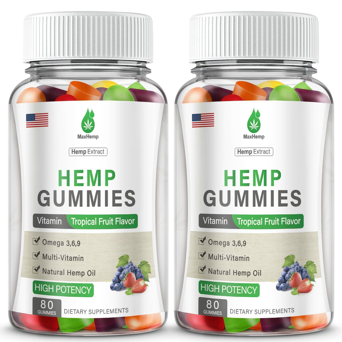 MaxHemp 2-pack hemp gummies pack shot for daily relaxation support