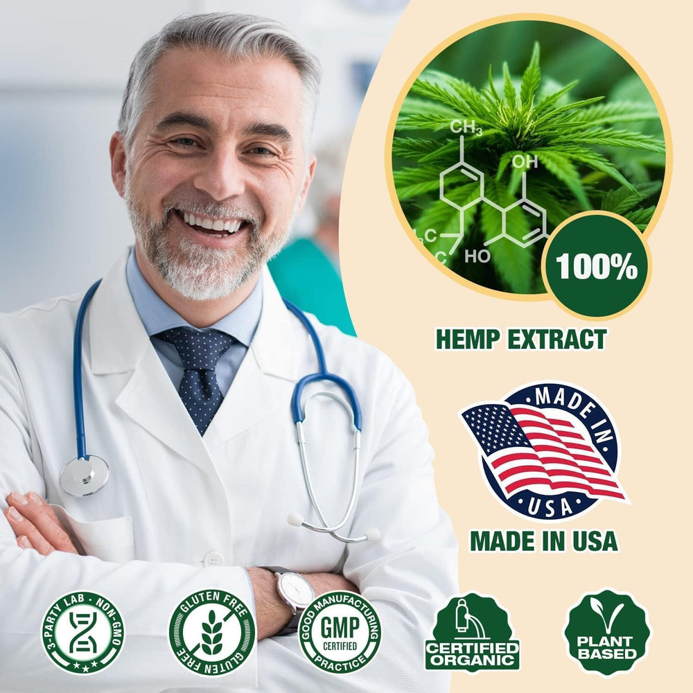 MaxHemp vegan and non-GMO guarantee on premium hemp oil packaging.