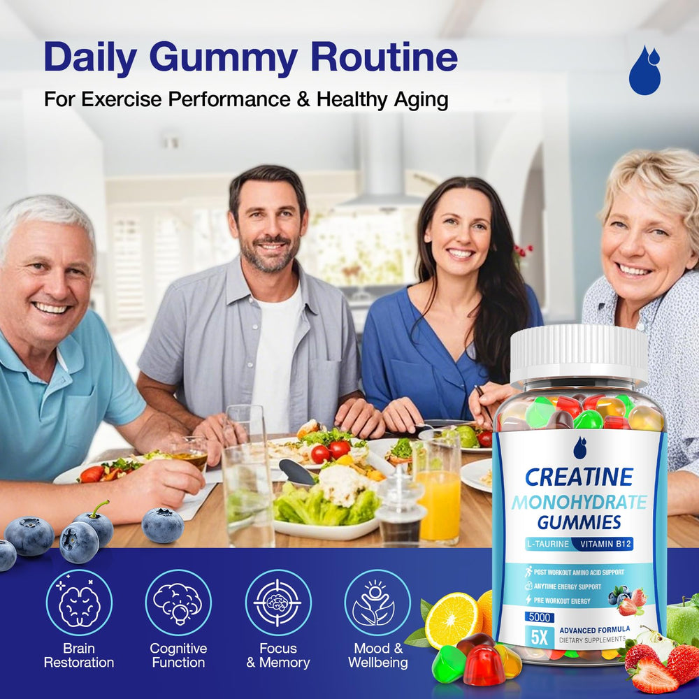 MaxHemp Creatine Gummies with glass of water for easy hydration.