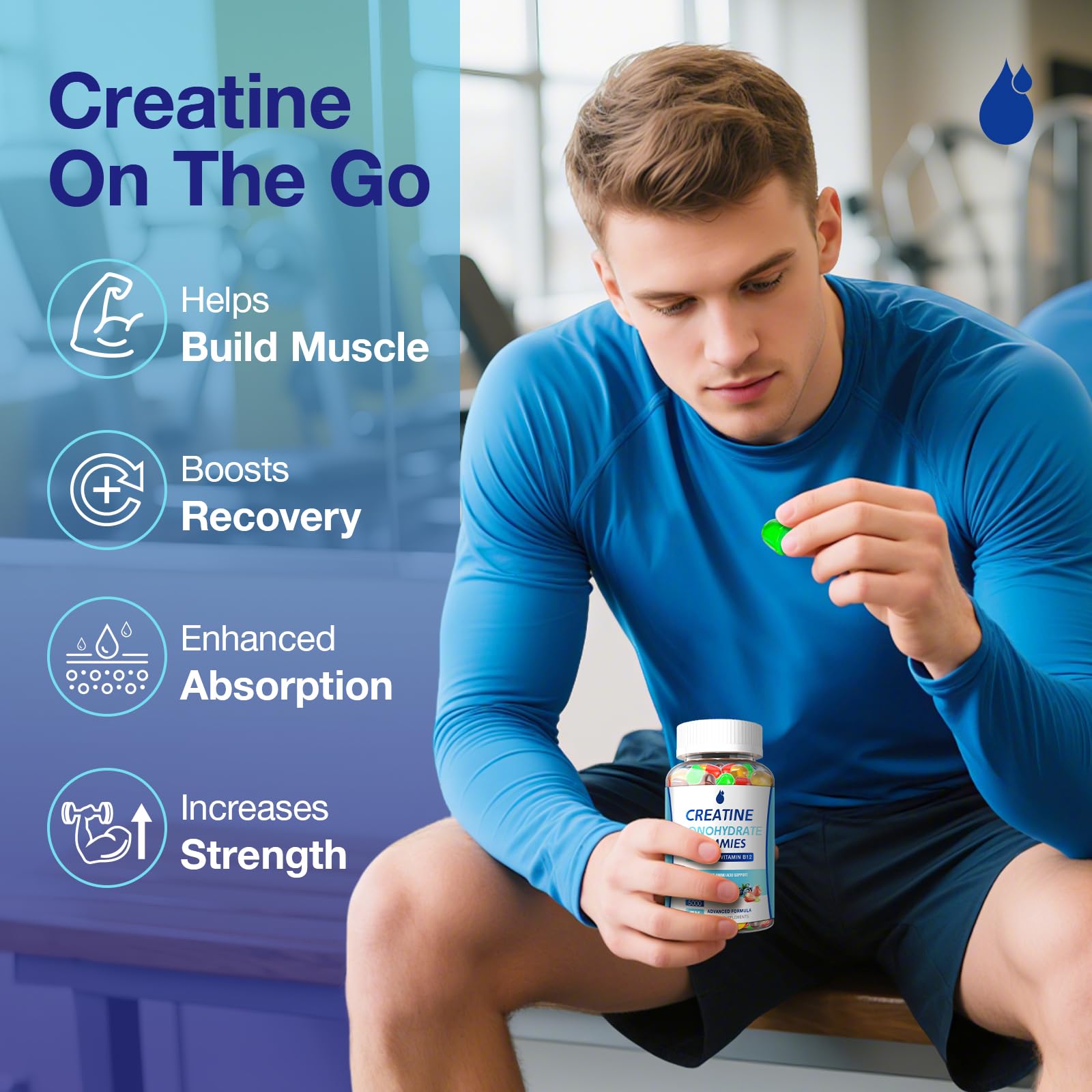 MaxHemp Creatine Gummies ingredients panel emphasizes vegan, gluten-free formula.