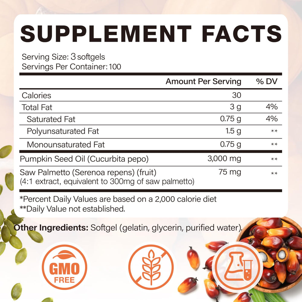 MaxHemp ingredients label features organic pumpkin seed oil and saw palmetto.