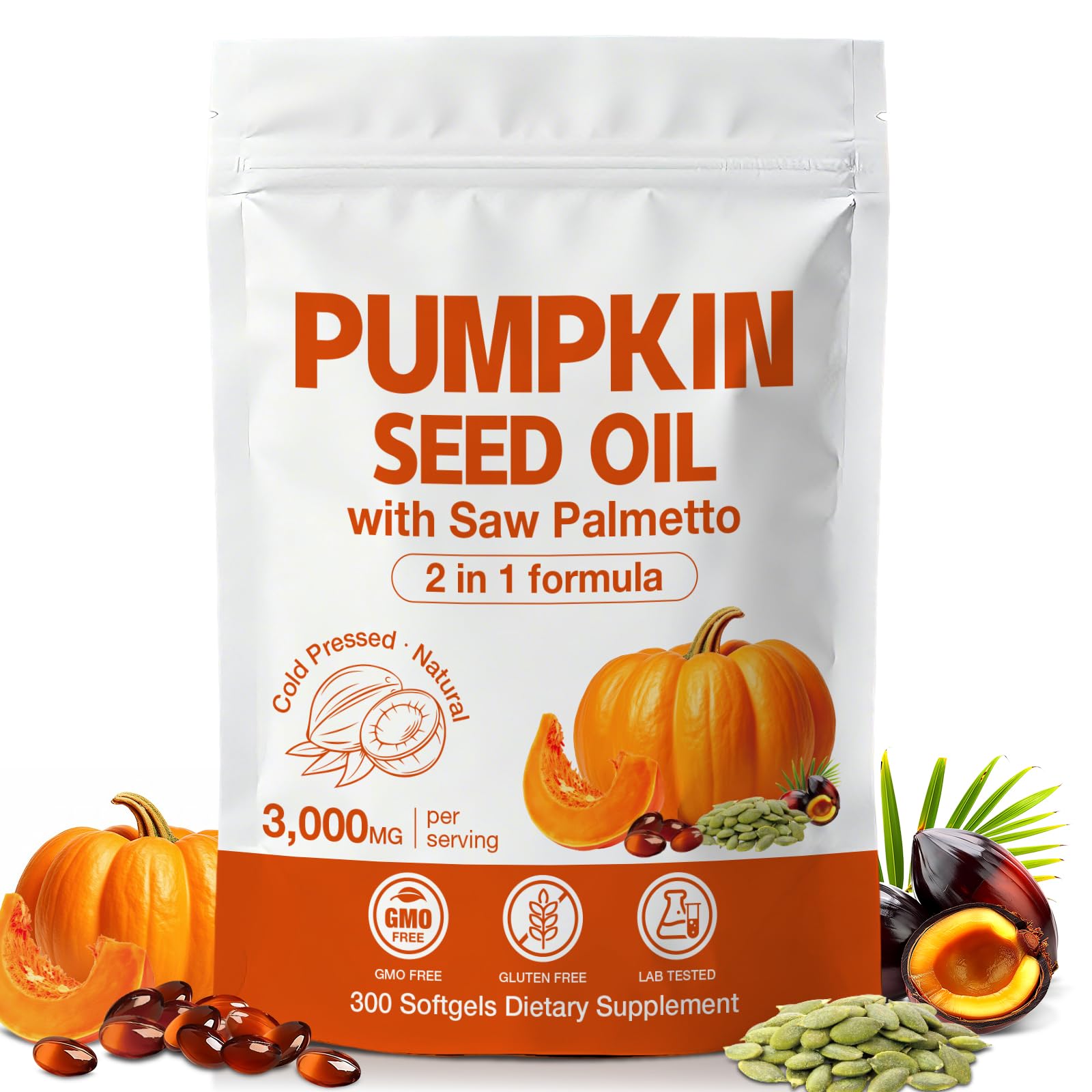 MaxHemp pumpkin seed oil bottle shows a cold-pressed formula for hair vitality.