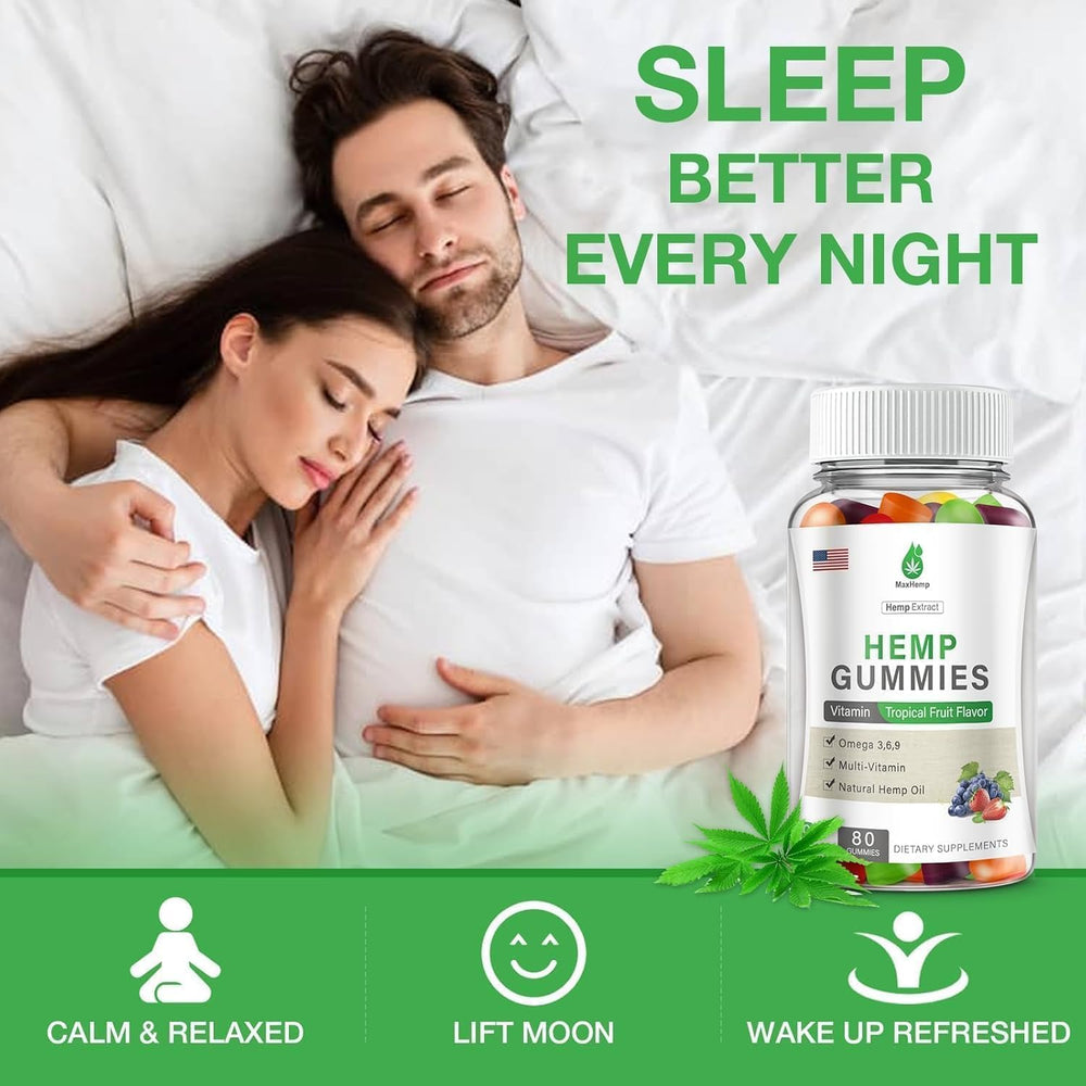 MaxHemp vegan gummies texture close-up promoting anxiety relief