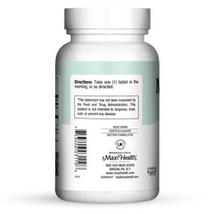 Maxi Health B-6 tablets pack displays dosage information and usage benefits.