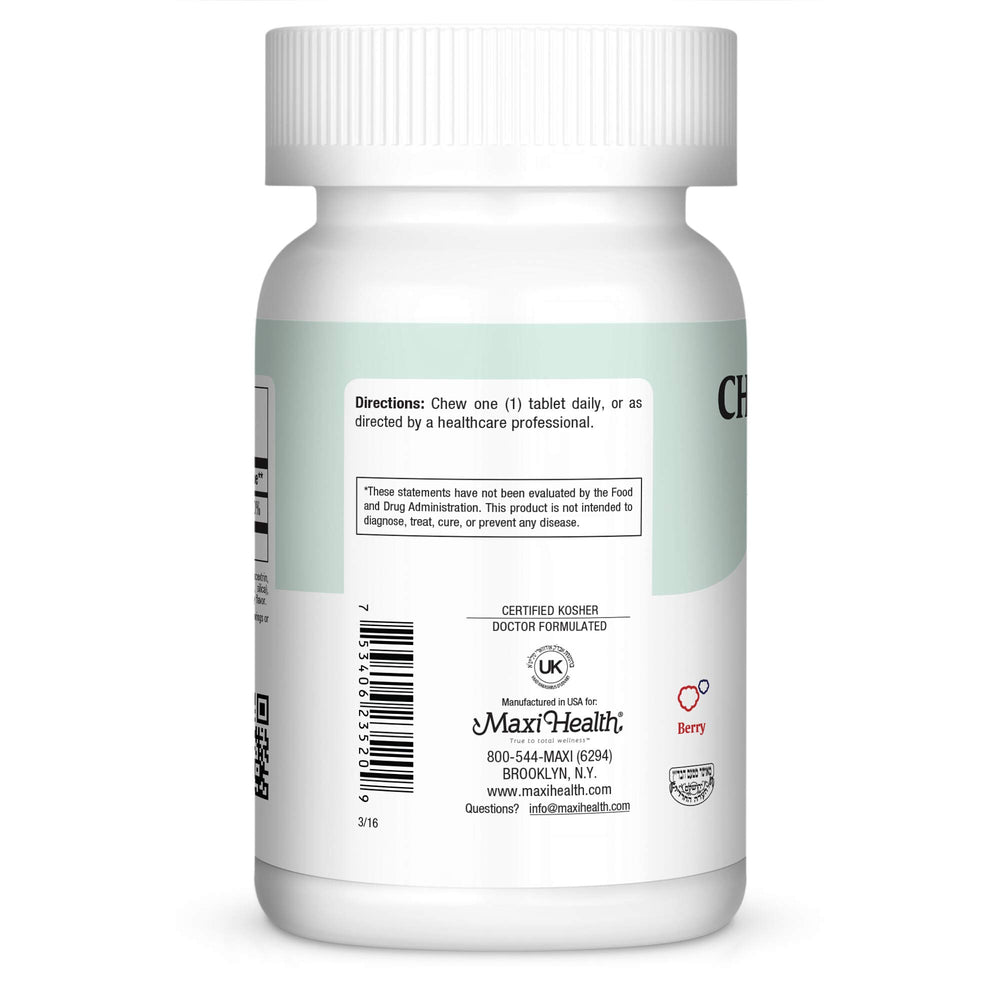 Closeup of Maxi Health Chew D Max berry flavor chewables for easy daily use.