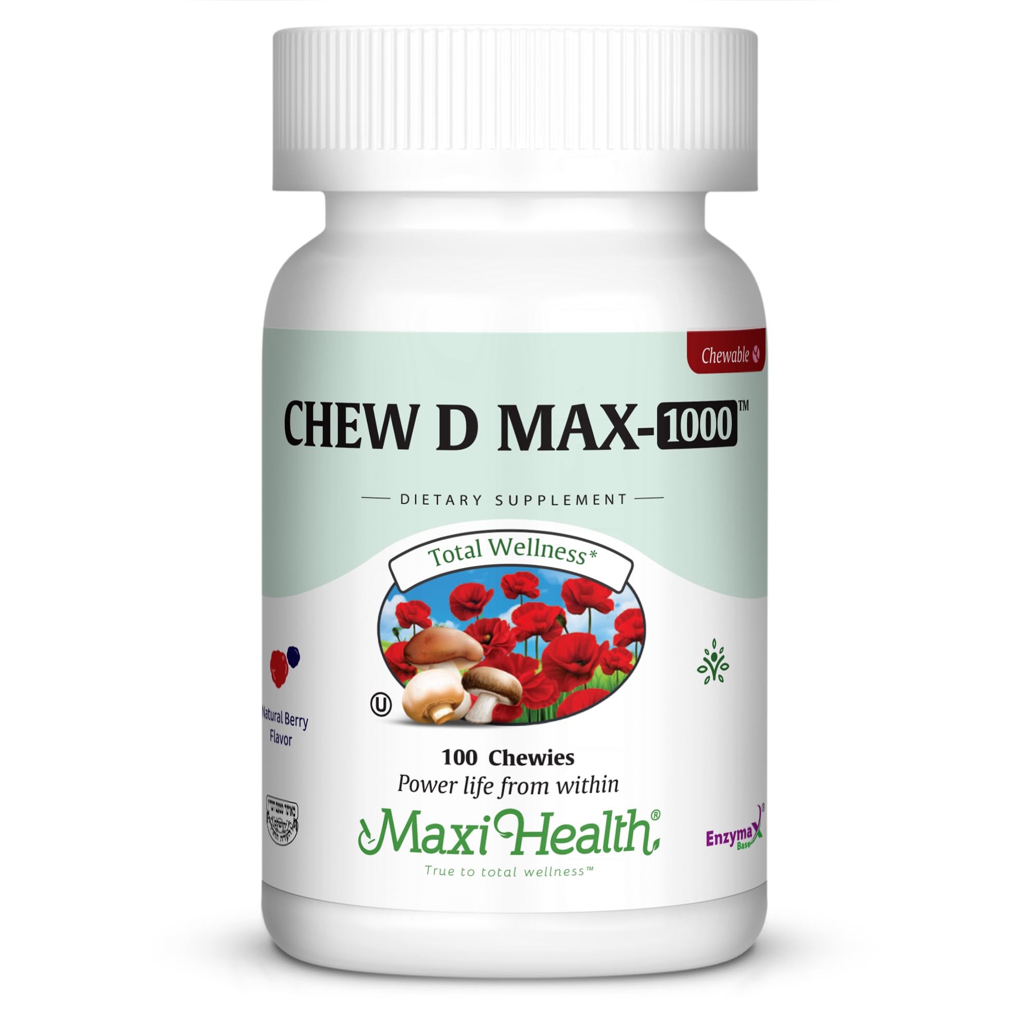 Maxi Health Chew D Max tablets with berry flavor for daily vitamin D support.