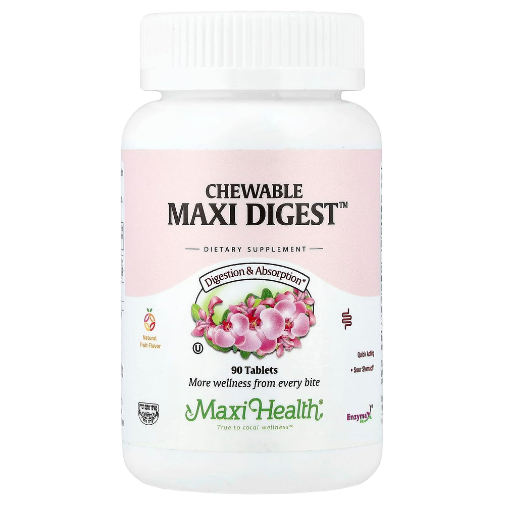 Maxi Health Chewable Digest bottle showing 90-count for convenient digestion support.