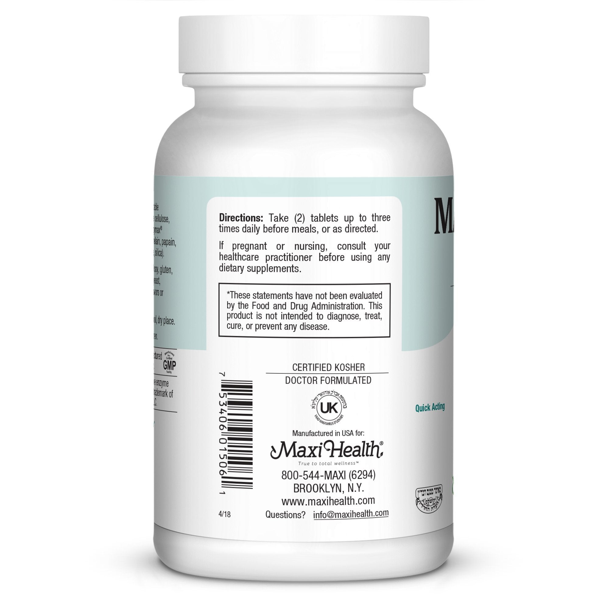 Maxi Health Kosher certification seal on the label