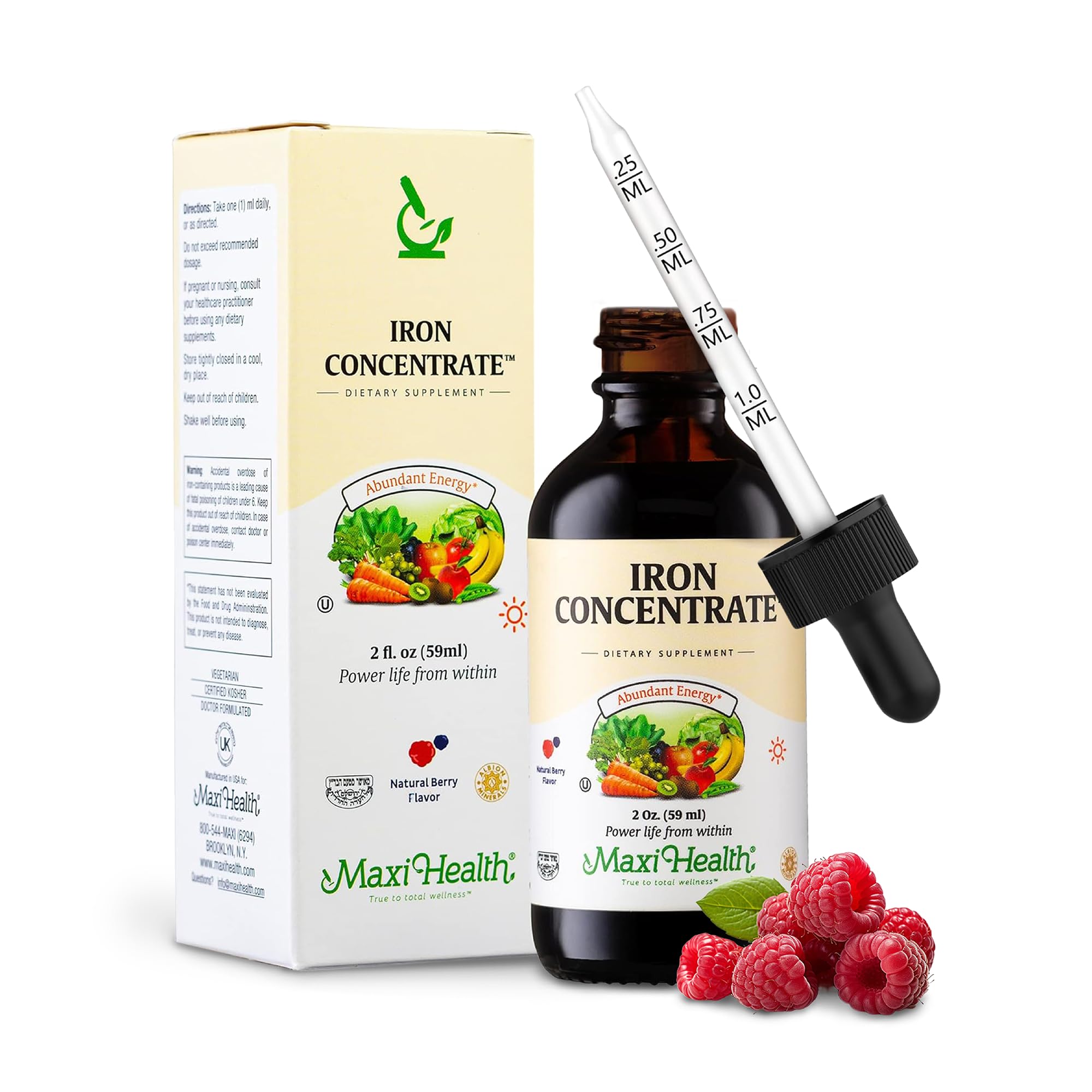 Maxi Health Liquid Iron Berry bottle shows easy daily iron support