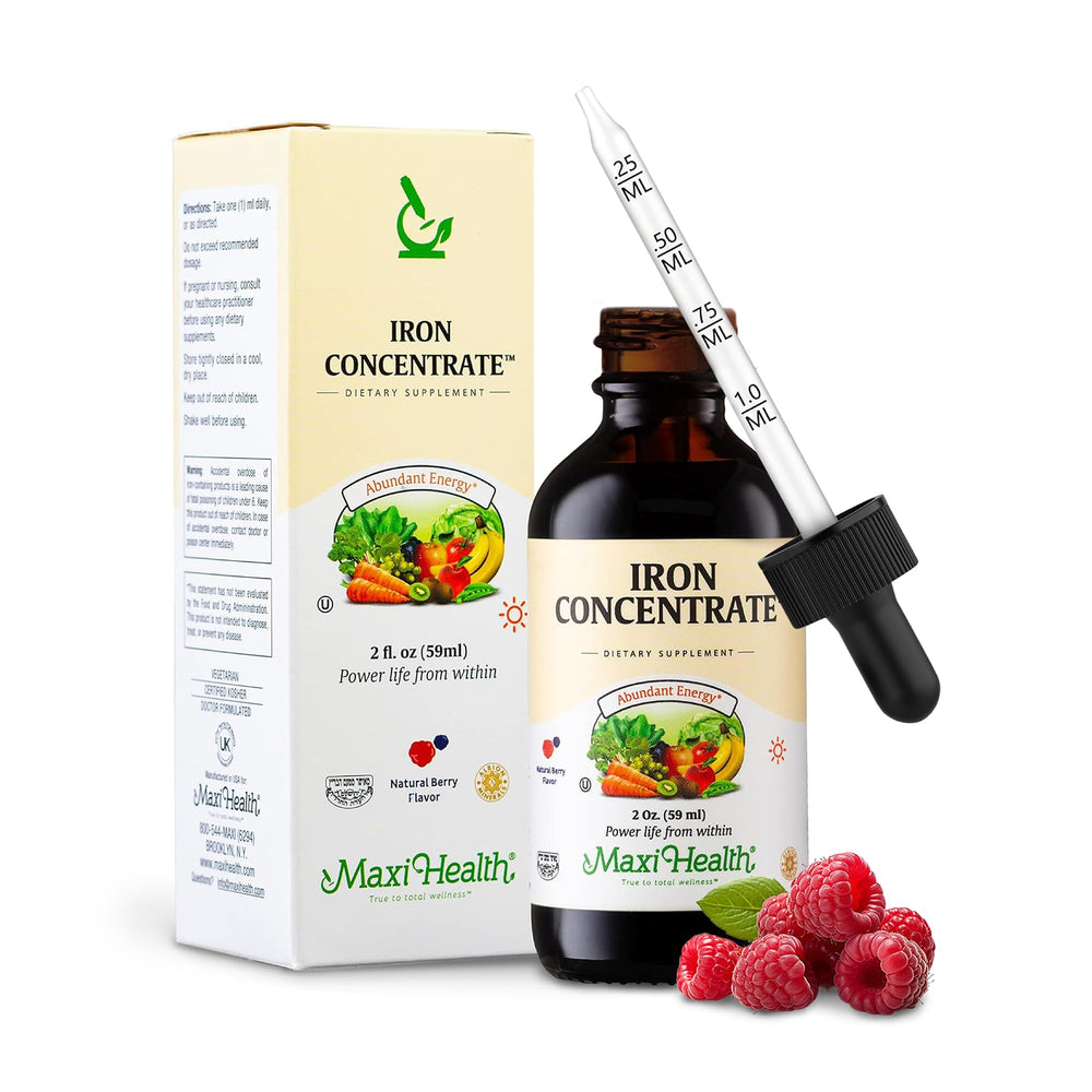Maxi Health Liquid Iron Berry bottle shows easy daily iron support