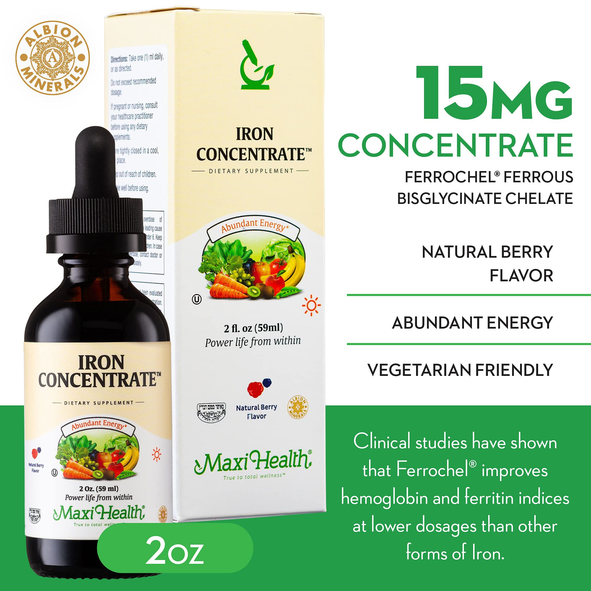 Maxi Health Liquid Iron Berry pour highlights smooth serving