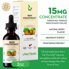 Maxi Health Liquid Iron Berry pour highlights smooth serving