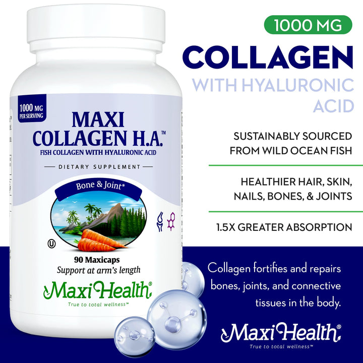 Maxi Health capsules inside bottle showing easy-to-swallow design