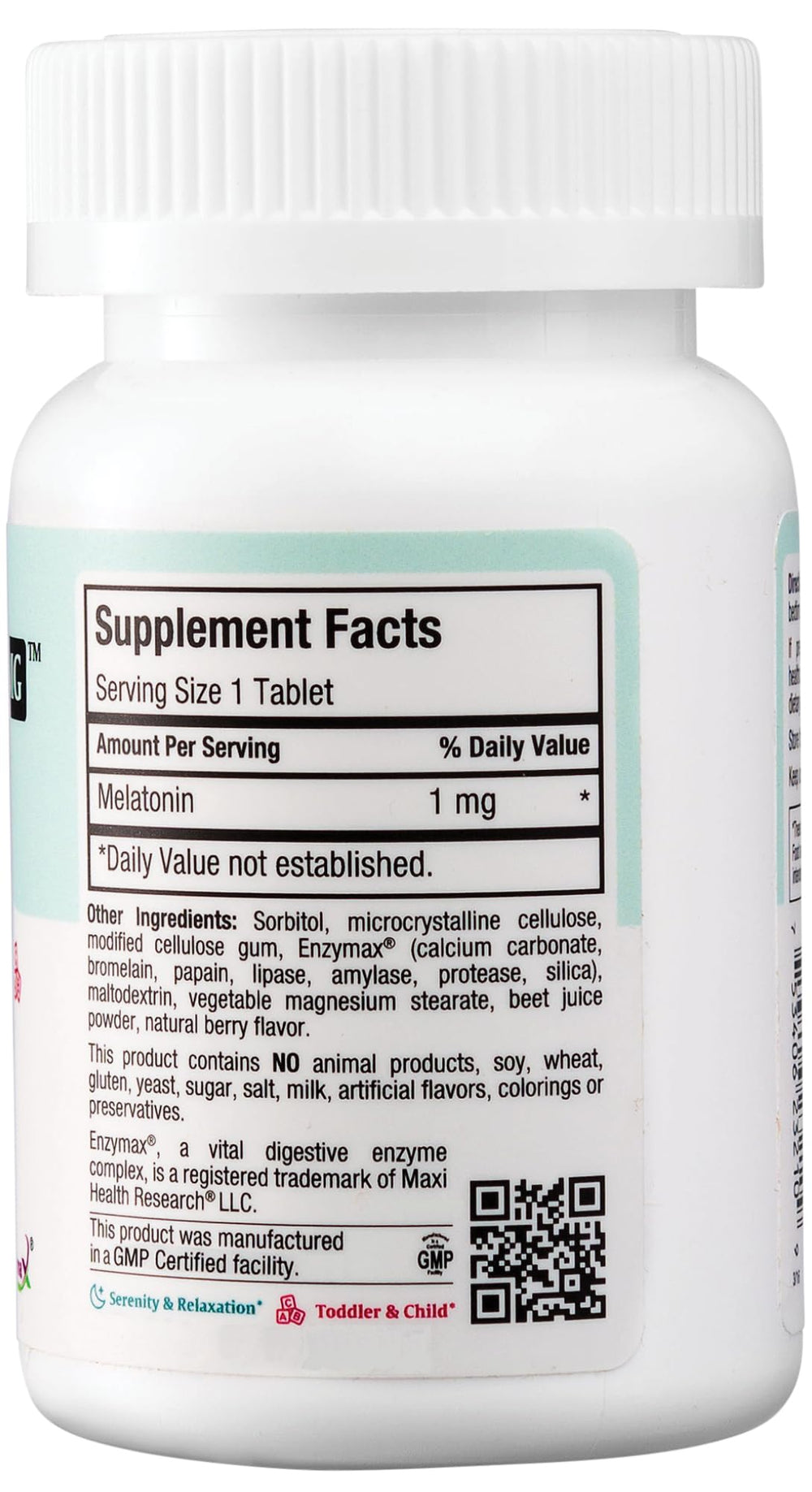 Close-up of Mel-O-Chew texture highlights a smooth berry chew for easy nightly use.