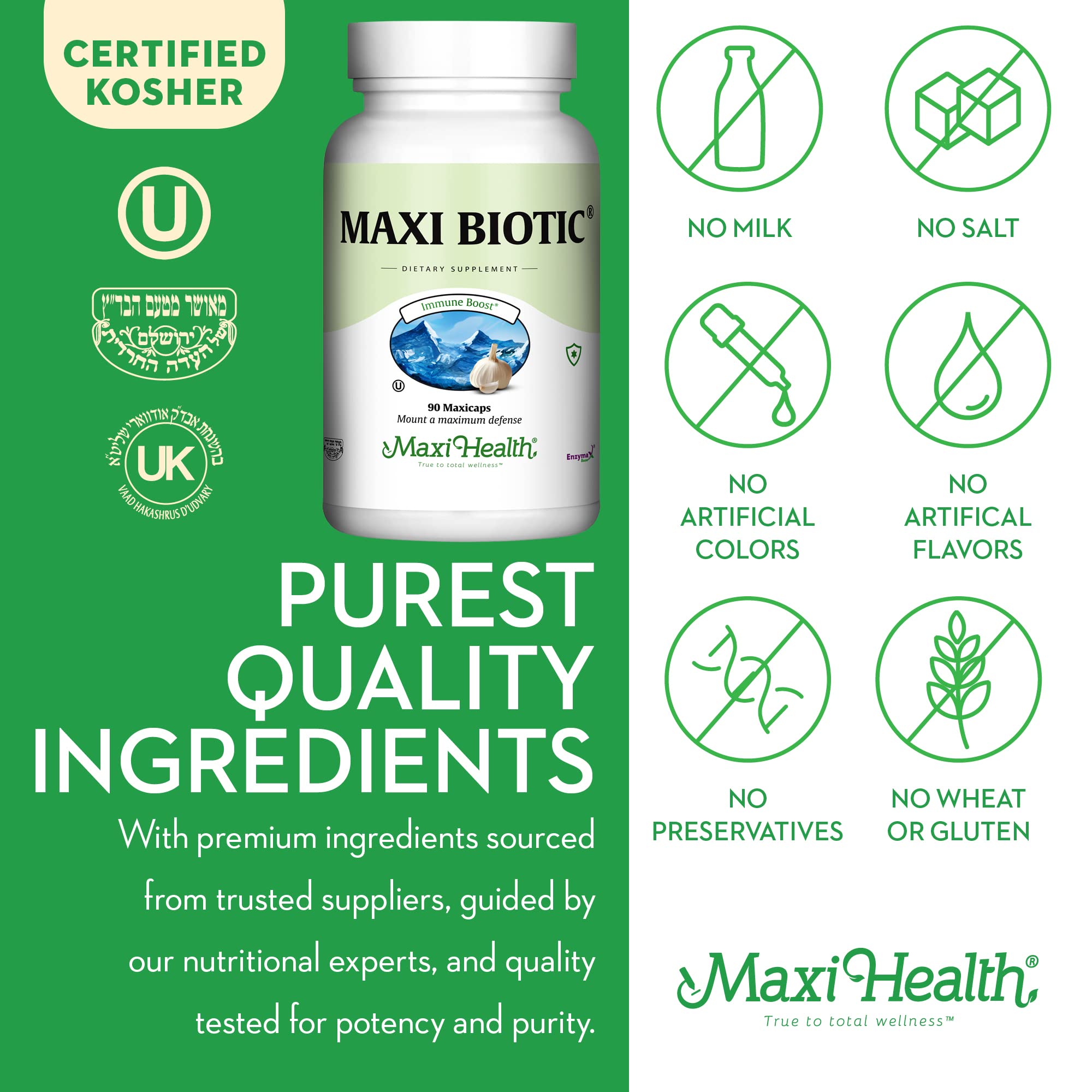 Maxi Health non-GMO gluten-free dairy-free kosher label on packaging