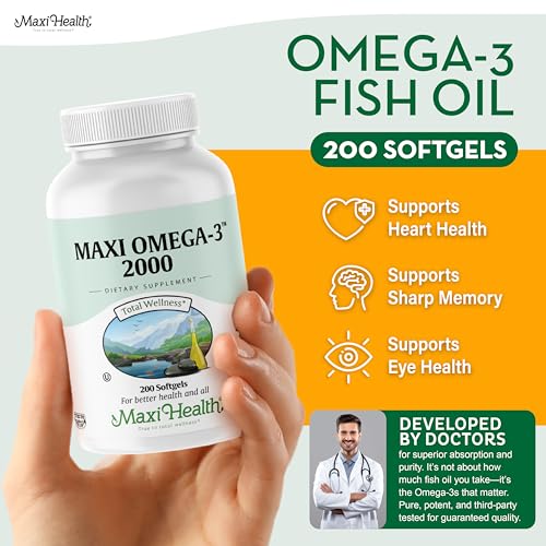 Maxi Health Omega-3 capsules with burp-free formula supports daily omega intake and overall wellness.