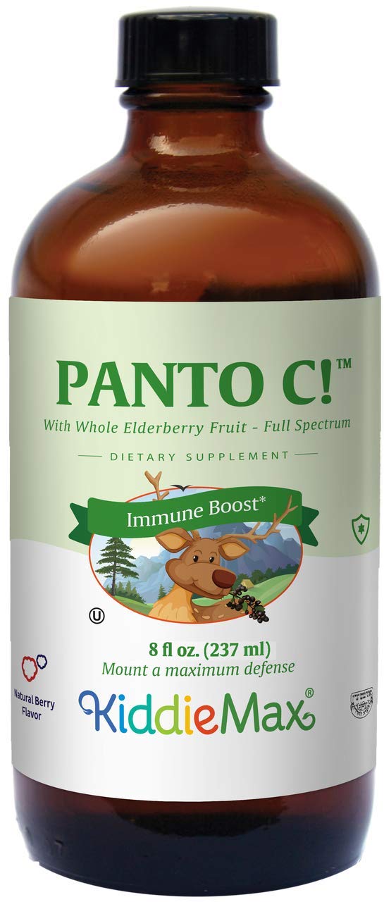 Maxi Health Panto C elderberry bottle supports daily immune wellness for kids.