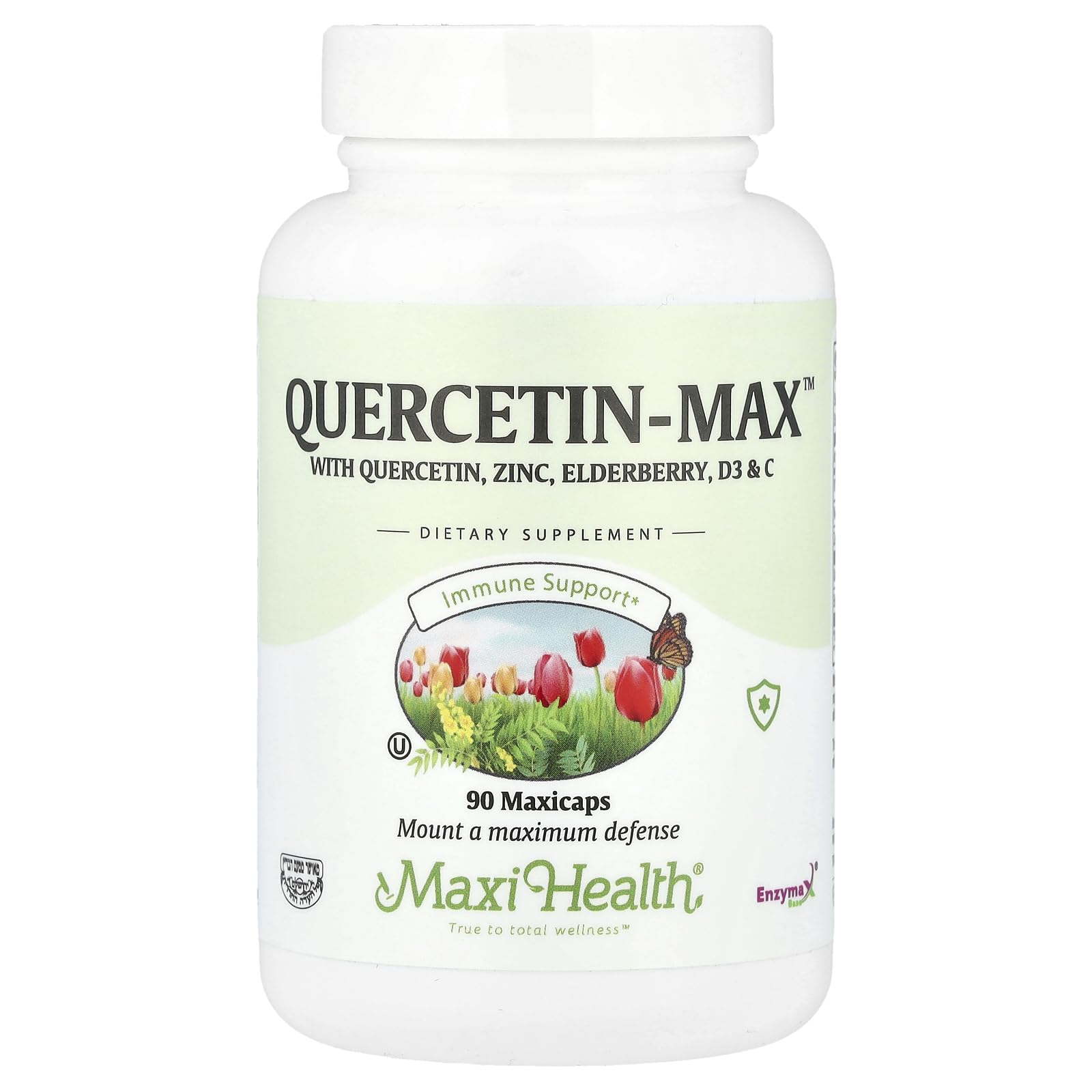 Maxi Health Quercetin 500mg bottle front for daily wellness support.