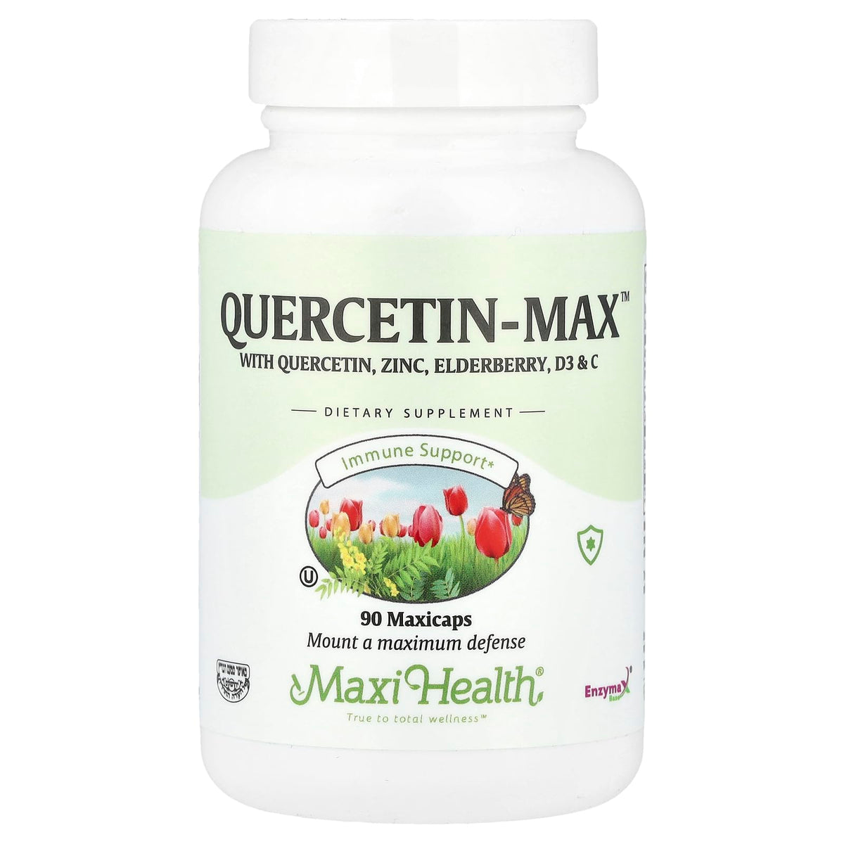 Maxi Health Quercetin 500mg bottle front for daily wellness support.