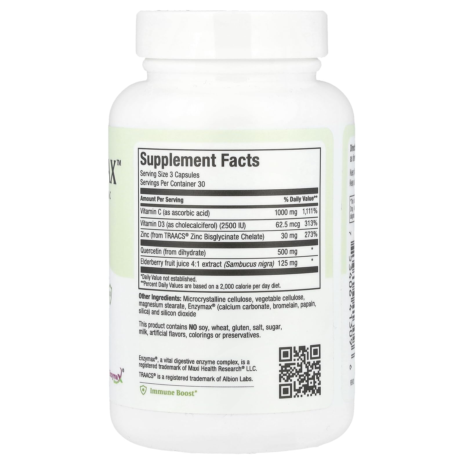 Maxi Health Quercetin 500mg capsules close-up, easy-to-swallow veggie capsules.