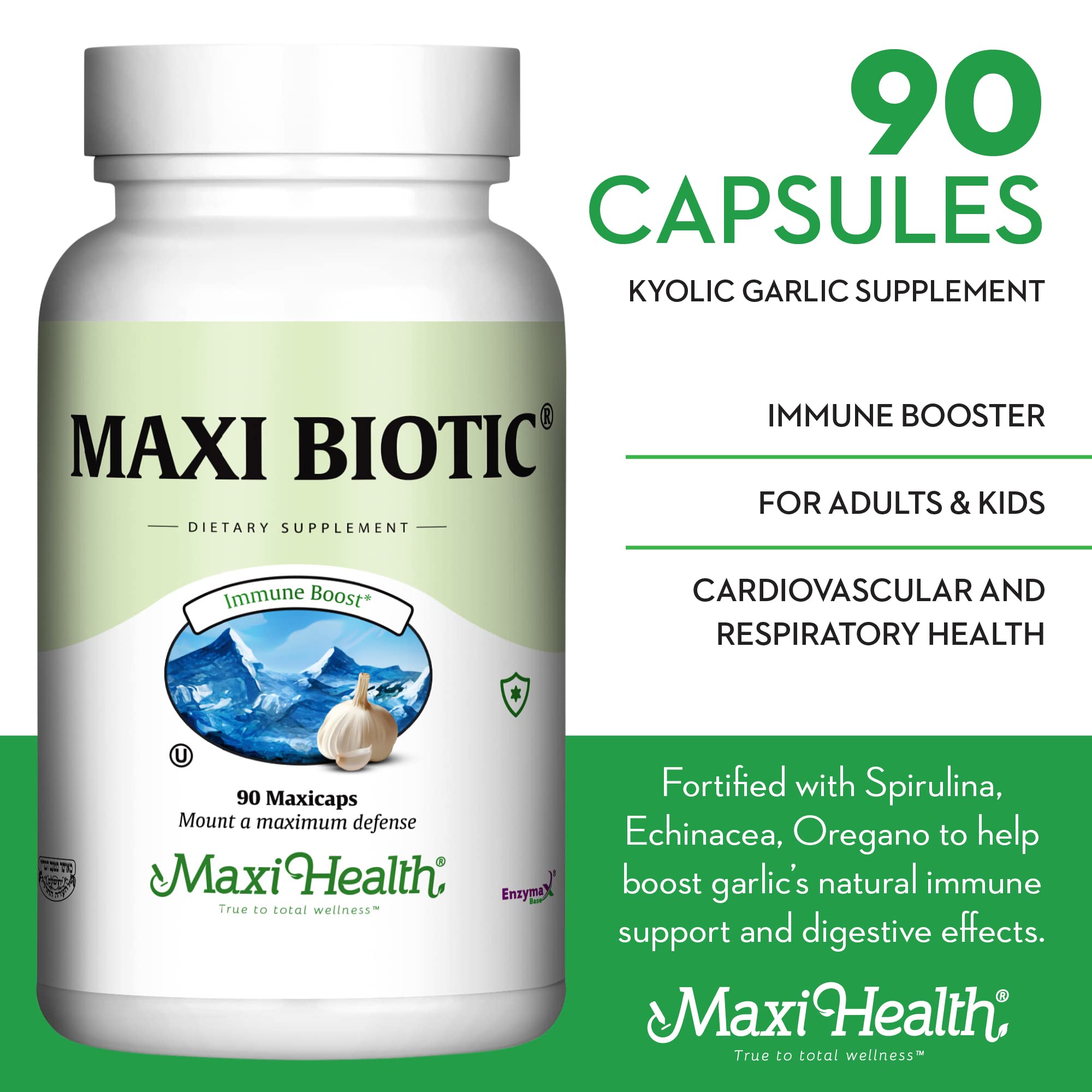 Maxi Health spirulina echinacea oregano ingredients on board for antioxidant support