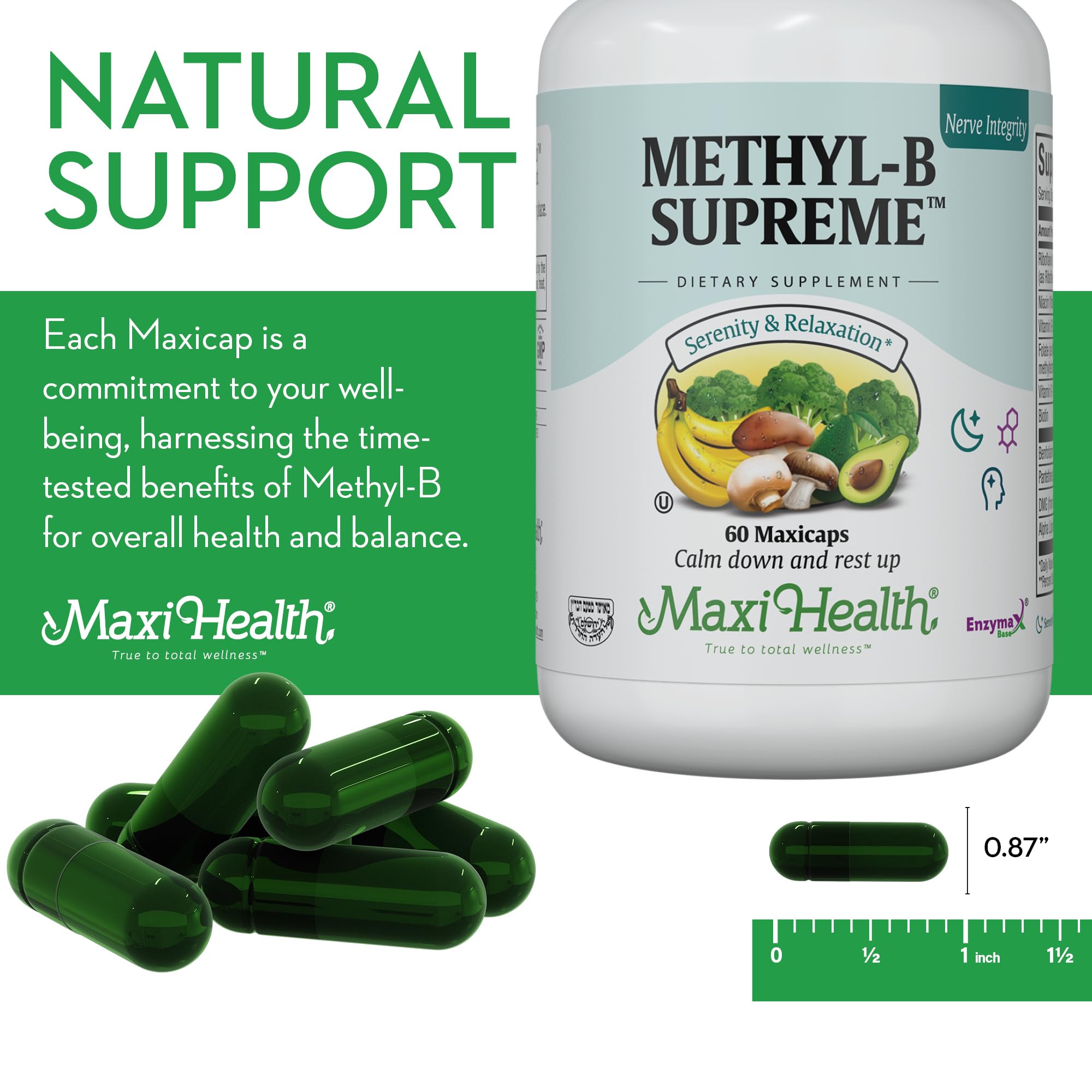 Maxi Health Stress B Complex kosher vegan icon on packaging.