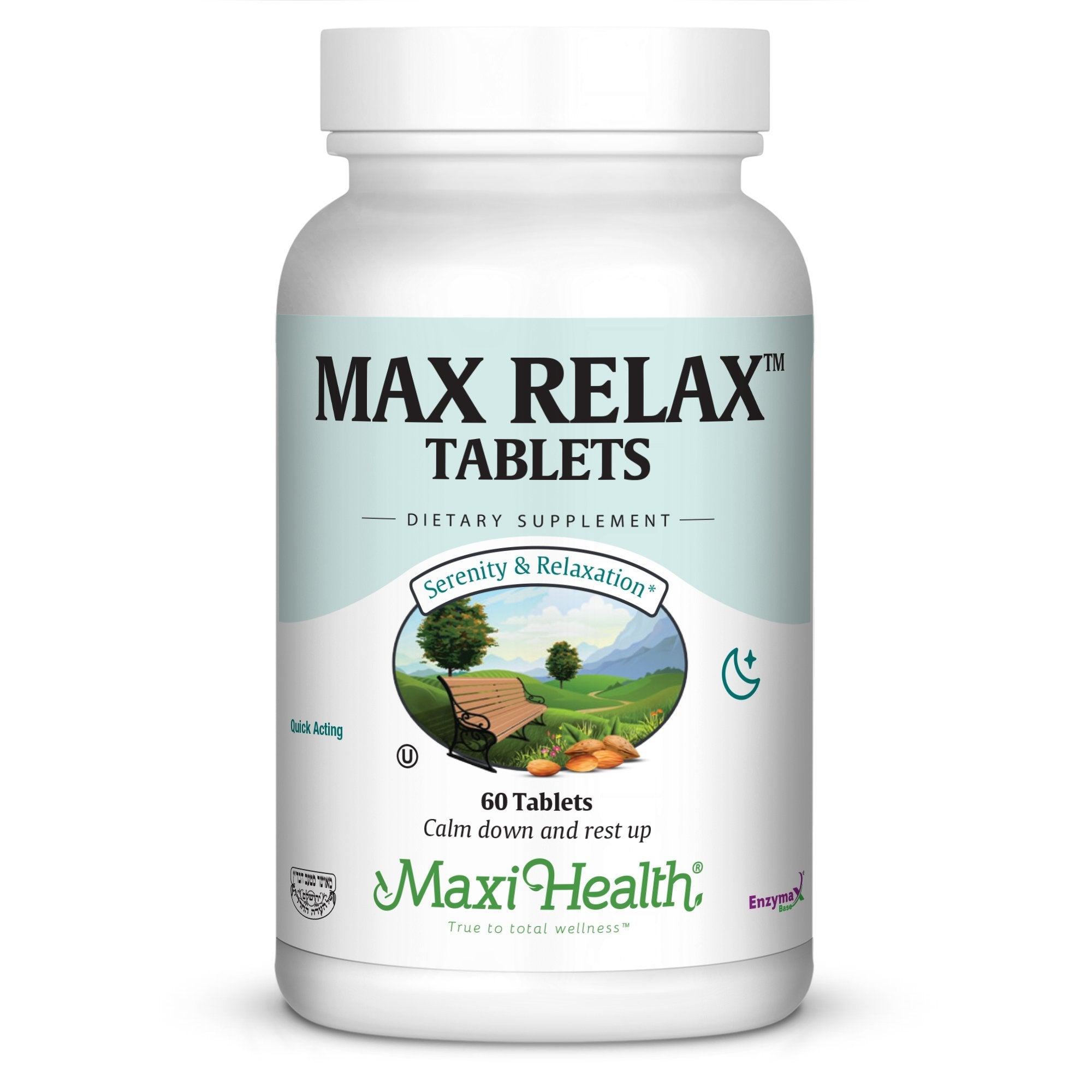 Maxi Health Stress Relief bottle promotes daily mood support with a clear label