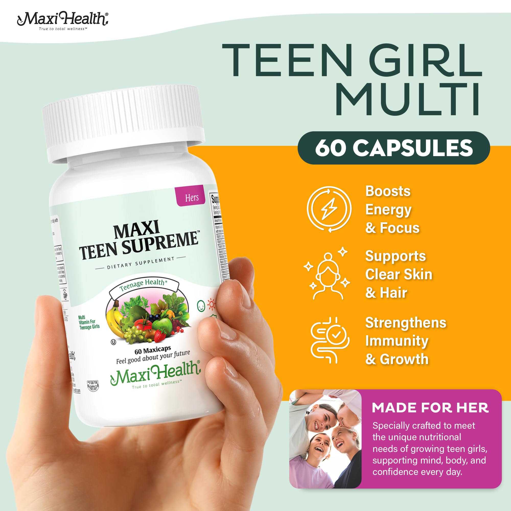 Maxi Health teen multivitamin daily-dose display for easy usage