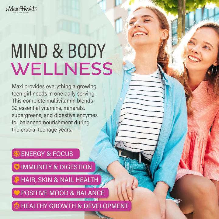 Maxi Health ingredients label highlighting vitamins, iron and enzymes