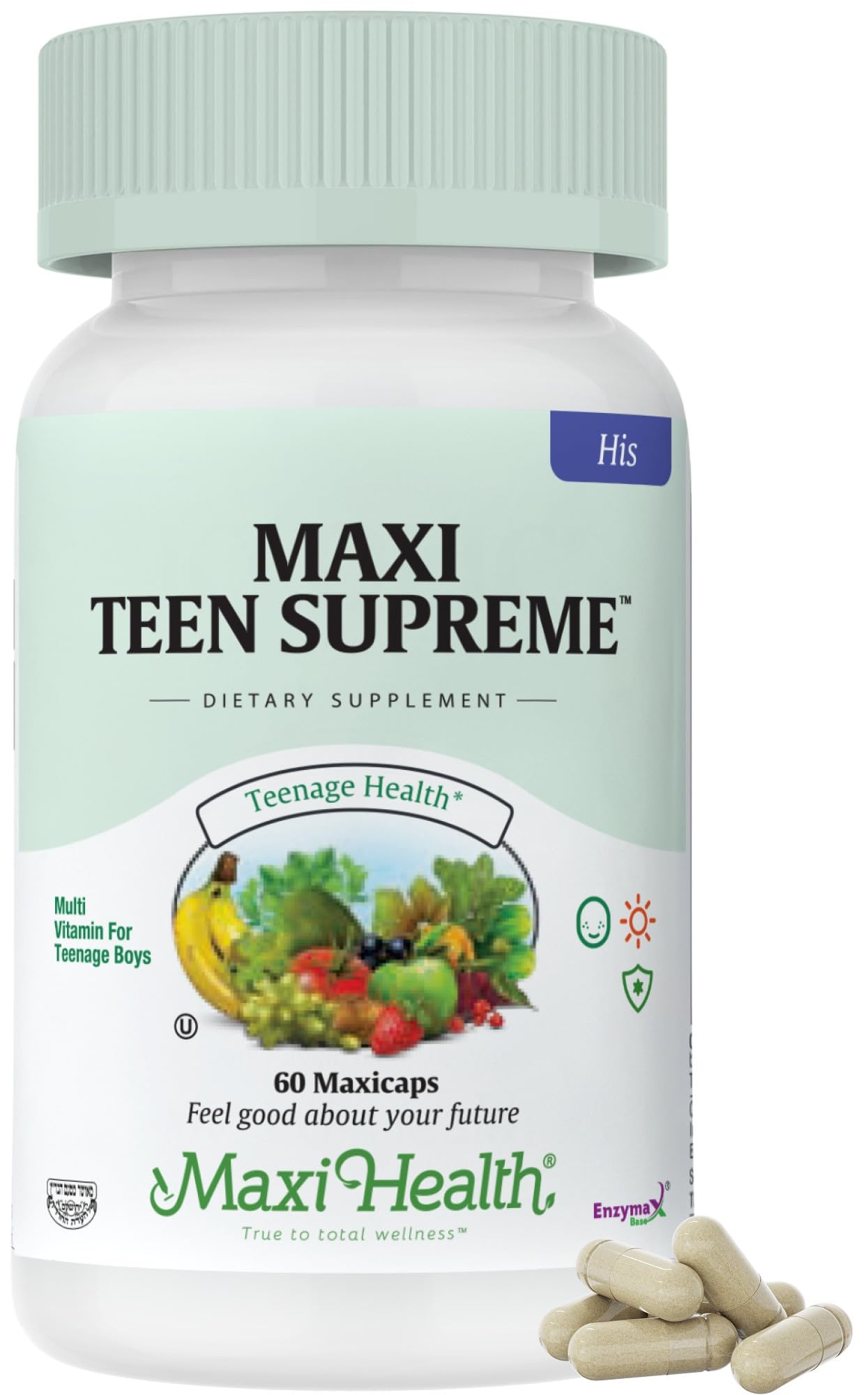 Maxi Health Teen Vitamins for Boys bottle front showing energy-supporting formula