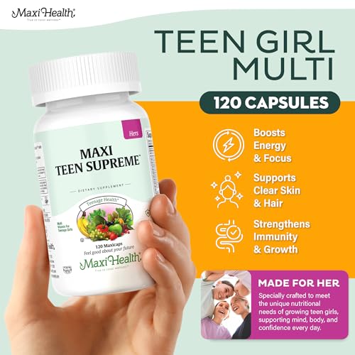 Maxi Health Teen Vitamins bottle showing energy-boosting tablets for teens