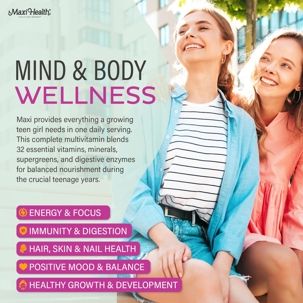 Maxi Health Teen Vitamins bottle with immune-support capsules for teens