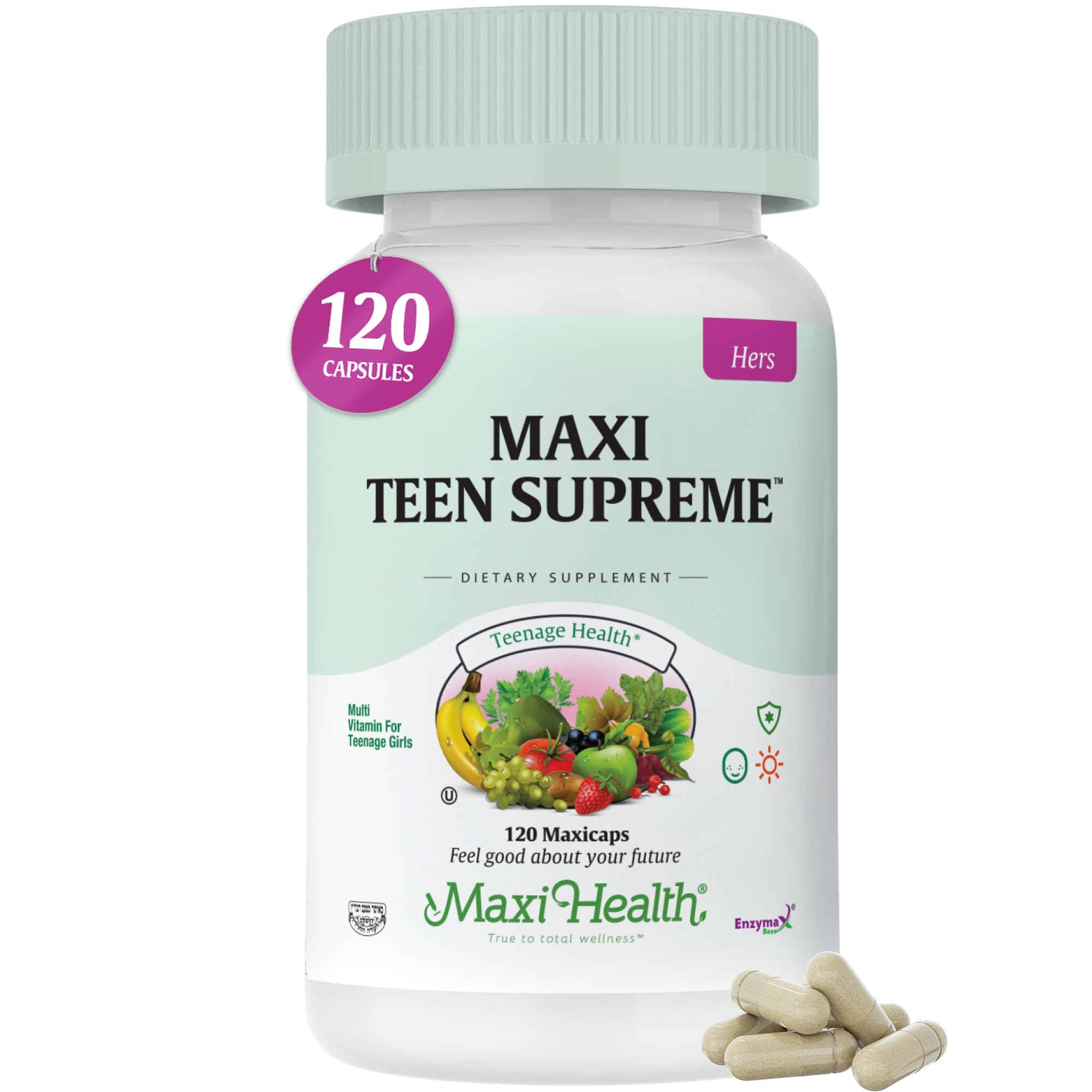 Maxi Health Teen Vitamins multivitamin tablet bottle closeup for growing teens