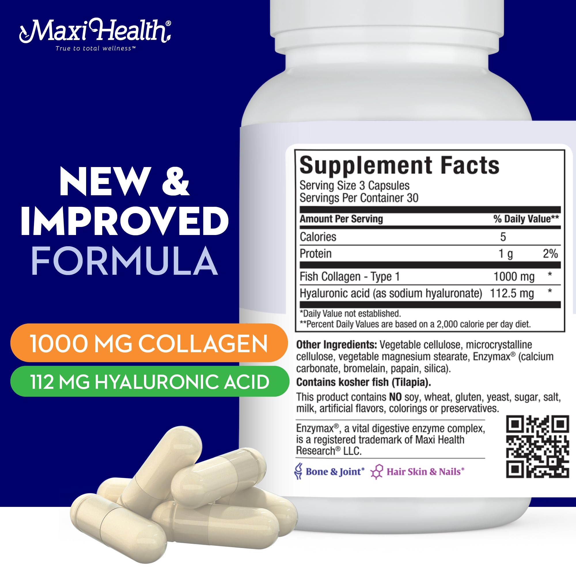 Type I collagen 1000 mg label highlights skin and joints