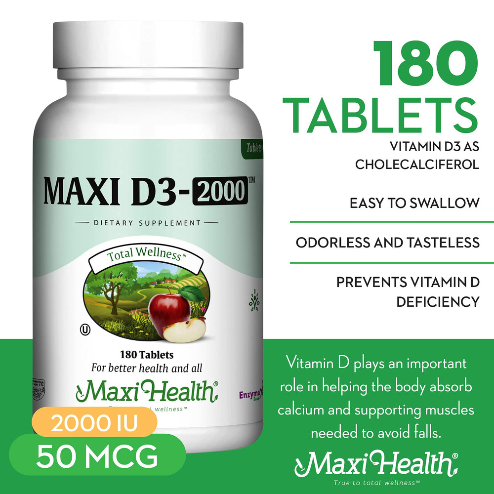 Capsules of Maxi Health Vitamin D3 2000IU for easy daily intake