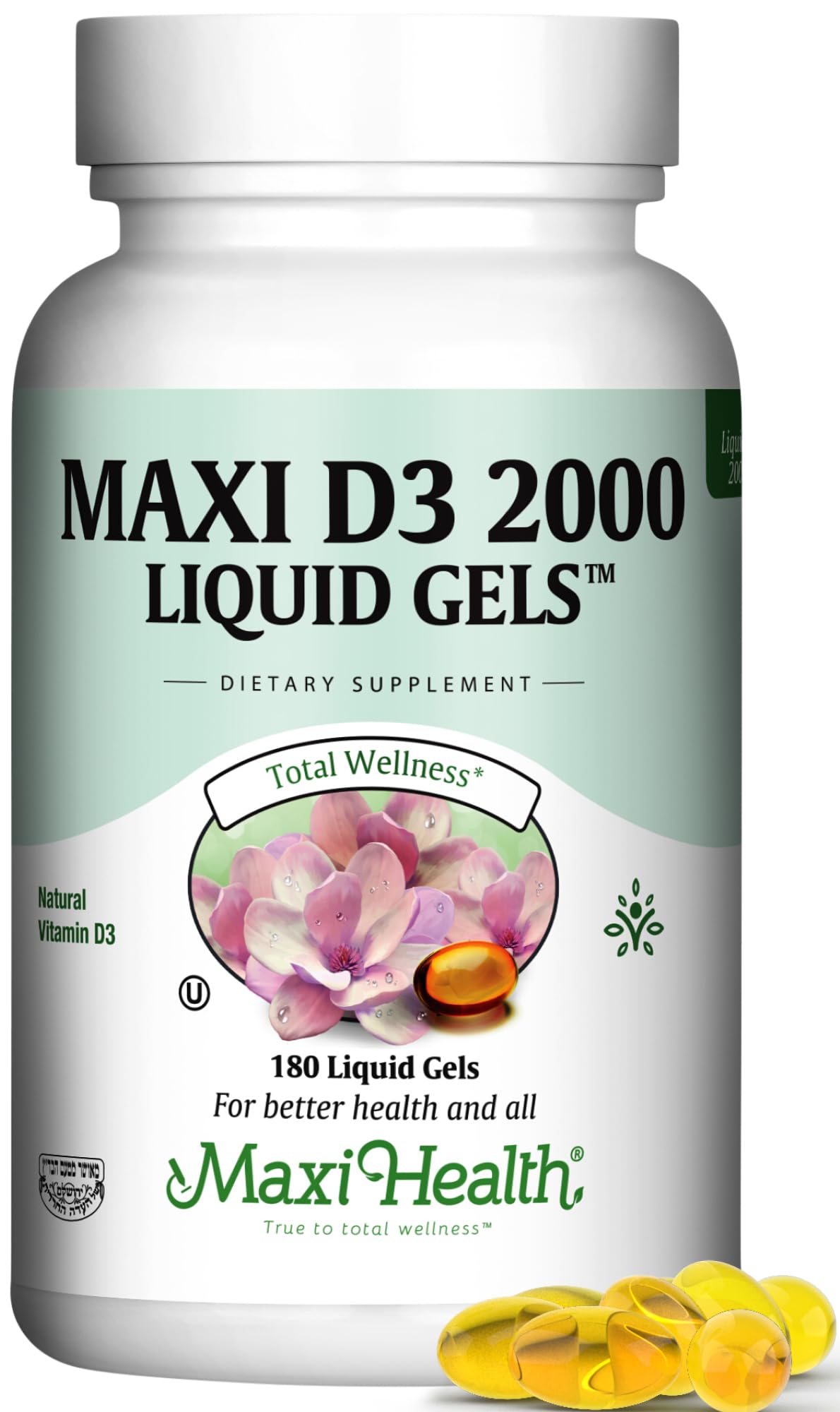 Maxi Health Vitamin D3 2000IU tablets bottle viewed for daily immune and bone support