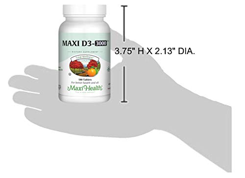 Home use scene with Maxi Health Vitamin D3 3000 IU tablets