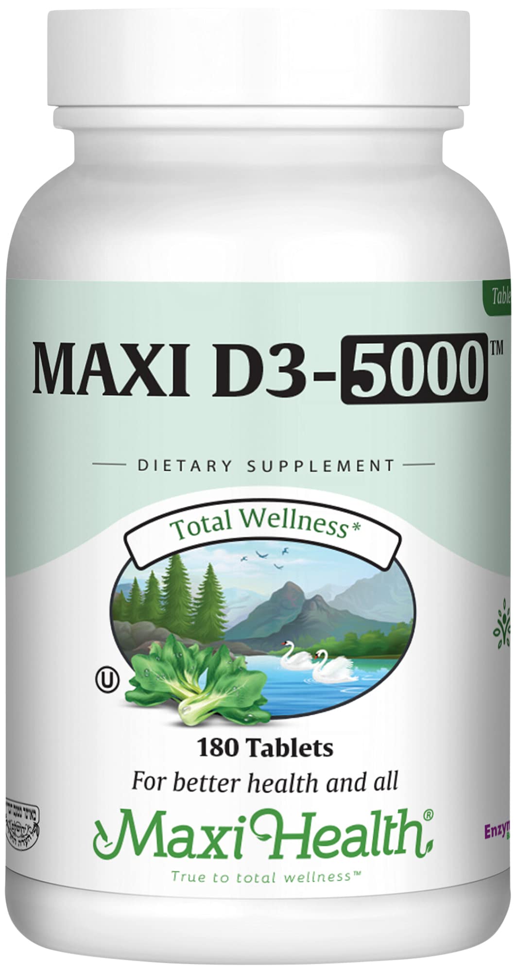 Maxi Health Vitamin D3 5000 IU bottle showing high-potency vitamin D for bone support.